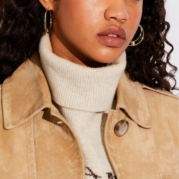 Coach Earrings Hoops Gold Signature C Zirconia Double Hoop Gold NEW - Picture 6 of 11